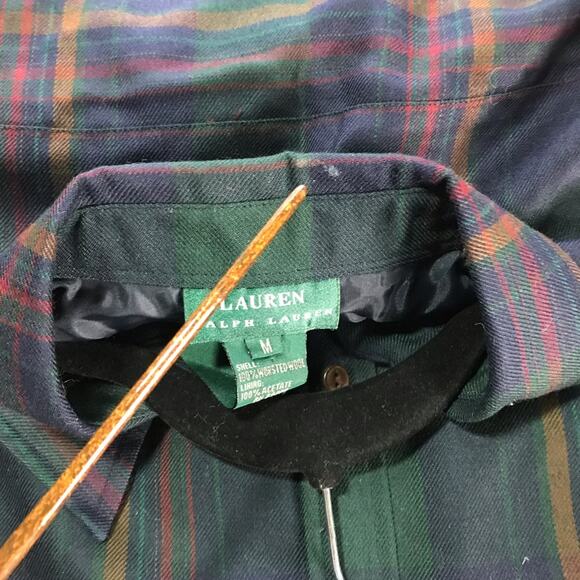 Lauren Ralph Lauren M wool flannel blue green plaid button up monogram pocket - Picture 10 of 10